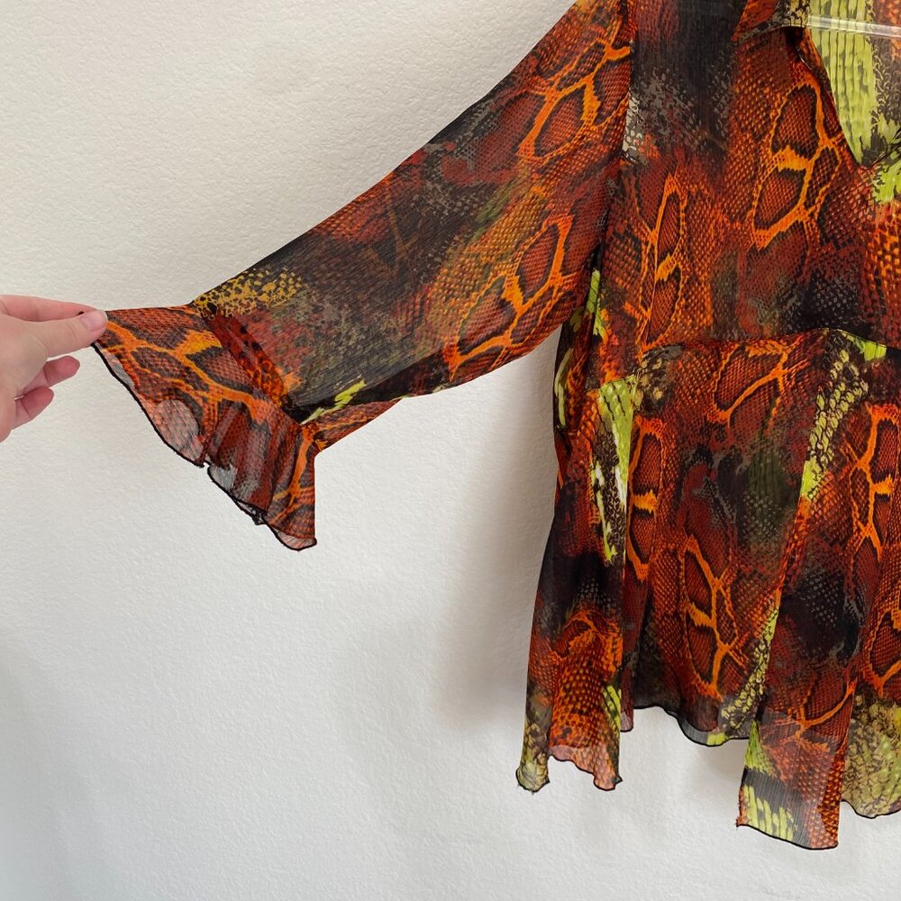 Beverly Drive Orange Neon Green Snake Print Chiffon Tunic - Picture 2 of 7